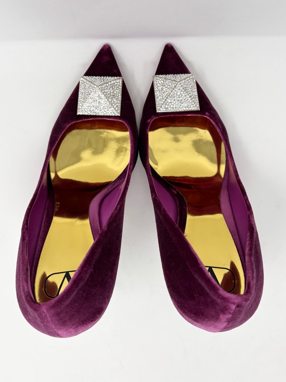 Valentino Single Rockstud Crystal Velvet Pumps Rose Violet 39 US 9 - Picture 13 of 16